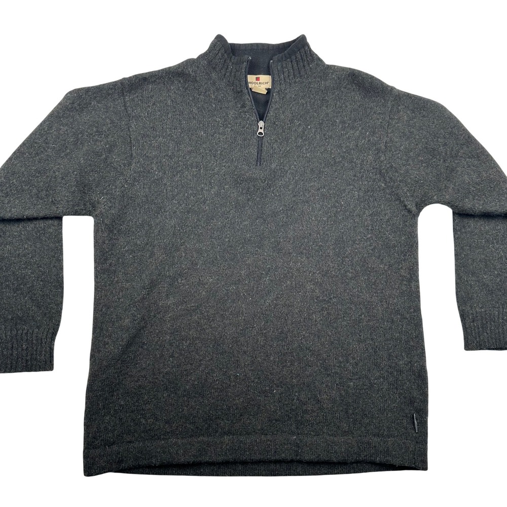 Woolrich Mens Large 100% Wool Quarter Zip Sweater Onyx Heather Gray Pullover